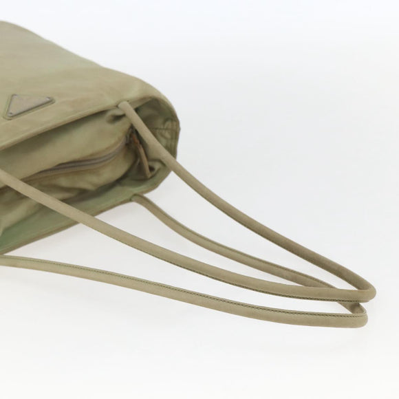 PRADA Tote Bag Nylon Beige Silver Auth 157778