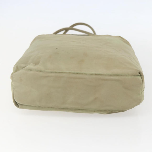 PRADA Tote Bag Nylon Beige Silver Auth 157778