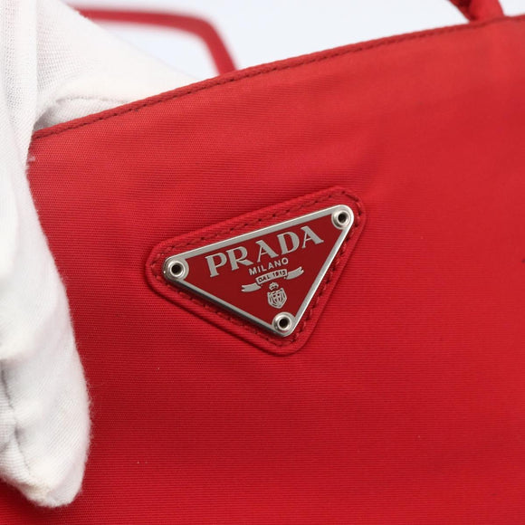 PRADA Tote Bag Nylon Red Silver Auth 157781