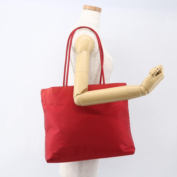 PRADA Tote Bag Nylon Red Silver Auth 157781