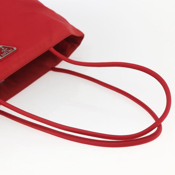 PRADA Tote Bag Nylon Red Silver Auth 157781