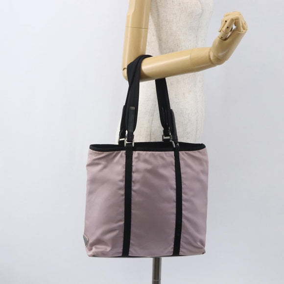 PRADA Tote Bag Nylon Pink Silver Auth 157783