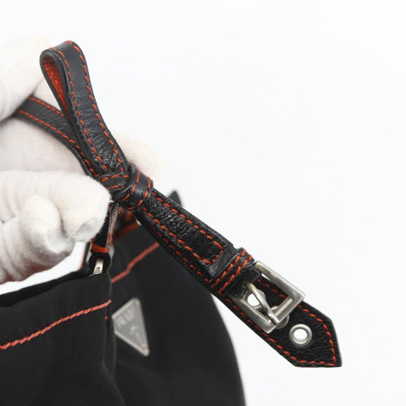 PRADA Tote Bag Nylon Black Silver Auth 157784