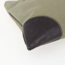 PRADA Tote Bag Canvas Khaki Silver Auth 157785-11