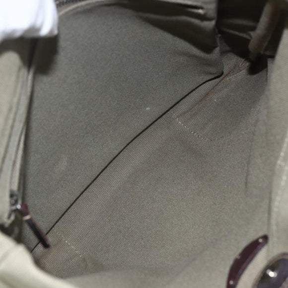 PRADA Tote Bag Canvas Khaki Silver Auth 157785