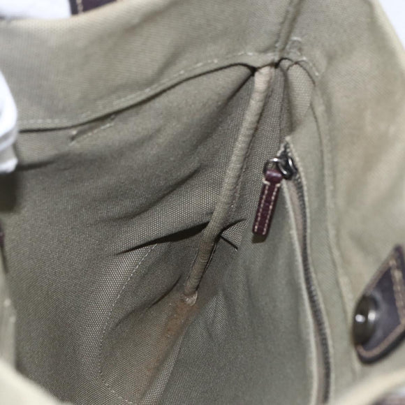 PRADA Tote Bag Canvas Khaki Silver Auth 157785