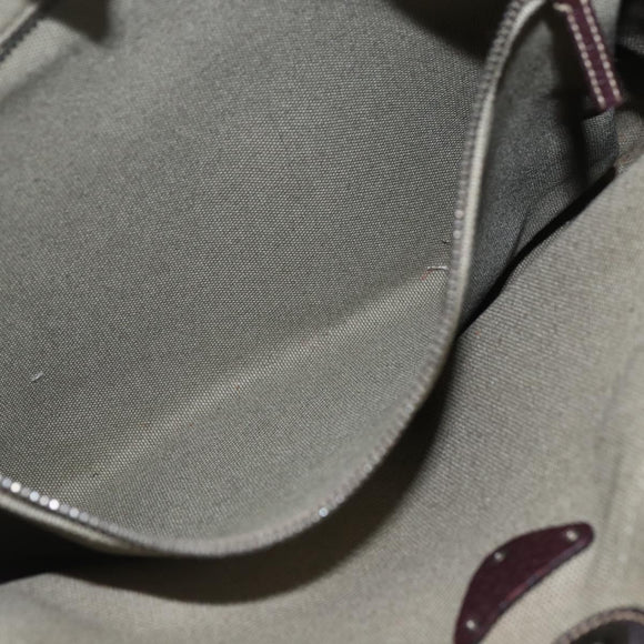 PRADA Tote Bag Canvas Khaki Silver Auth 157785