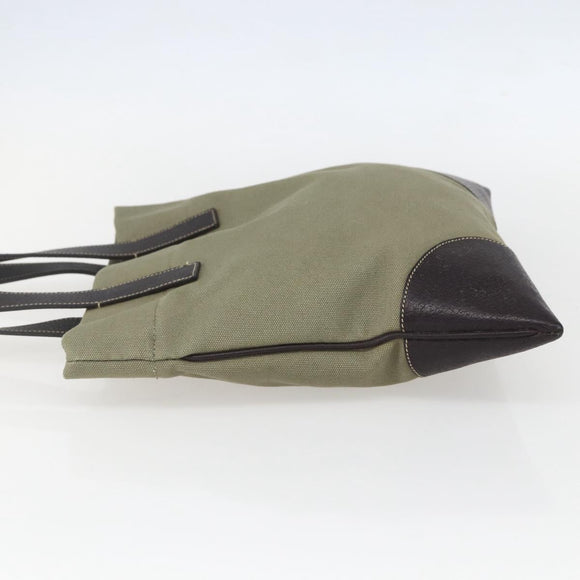 PRADA Tote Bag Canvas Khaki Silver Auth 157785