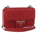 PRADA Chain Nappa Goful Shoulder Bag Leather Red Silver Auth 157786-1