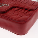 PRADA Chain Nappa Goful Shoulder Bag Leather Red Silver Auth 157786-14