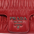 PRADA Chain Nappa Goful Shoulder Bag Leather Red Silver Auth 157786-17
