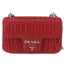 PRADA Chain Nappa Goful Shoulder Bag Leather Red Silver Auth 157786-13