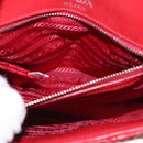 PRADA Chain Nappa Goful Shoulder Bag Leather Red Silver Auth 157786-23