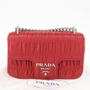PRADA Chain Nappa Goful Shoulder Bag Leather Red Silver Auth 157786-12