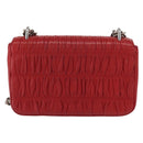 PRADA Chain Nappa Goful Shoulder Bag Leather Red Silver Auth 157786-2