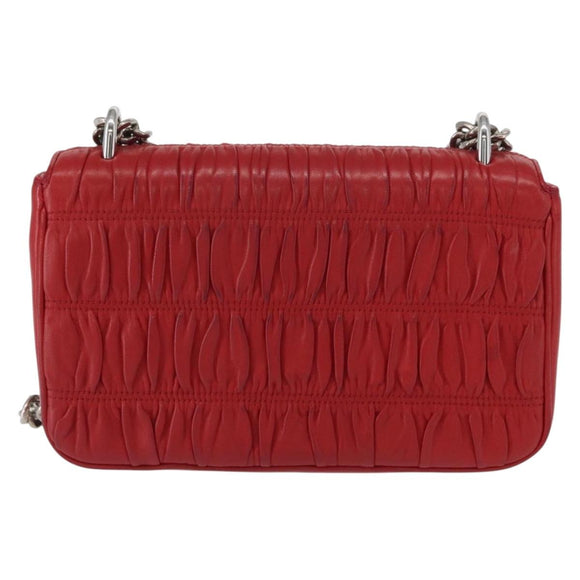 PRADA Chain Nappa Goful Shoulder Bag Leather Red Silver Auth 157786