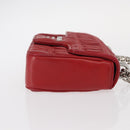PRADA Chain Nappa Goful Shoulder Bag Leather Red Silver Auth 157786-3