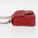 PRADA Chain Nappa Goful Shoulder Bag Leather Red Silver Auth 157786-4