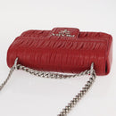 PRADA Chain Nappa Goful Shoulder Bag Leather Red Silver Auth 157786-6