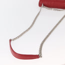 PRADA Chain Nappa Goful Shoulder Bag Leather Red Silver Auth 157786-7