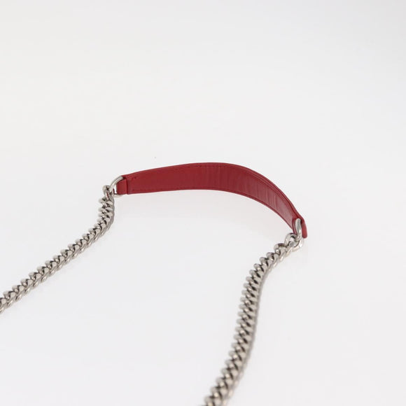 PRADA Chain Nappa Goful Shoulder Bag Leather Red Silver Auth 157786