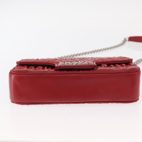 PRADA Chain Nappa Goful Shoulder Bag Leather Red Silver Auth 157786
