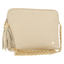 BALLY Chain Shoulder Bag Leather Beige Gold Auth 157787-1