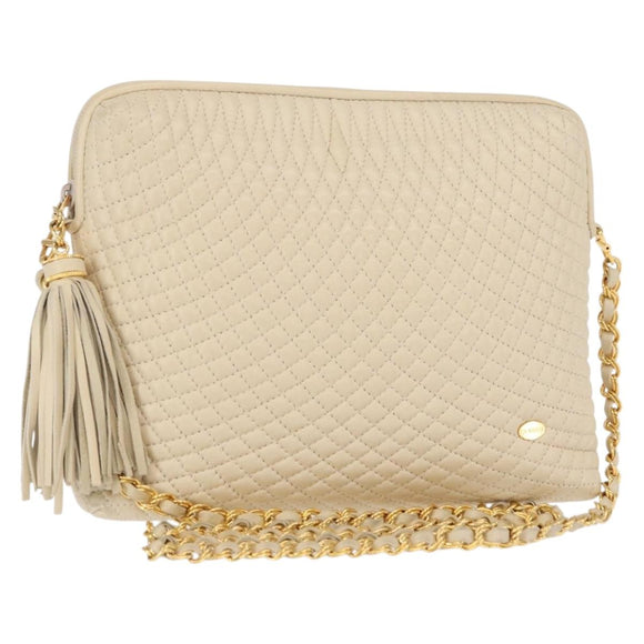 BALLY Chain Shoulder Bag Leather Beige Gold Auth 157787