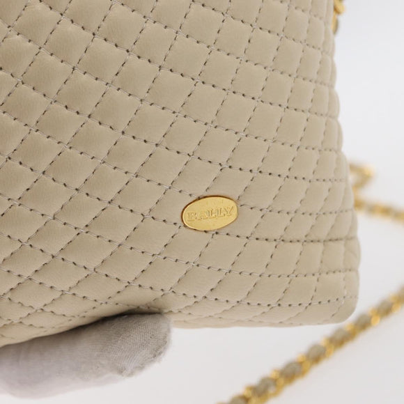 BALLY Chain Shoulder Bag Leather Beige Gold Auth 157787