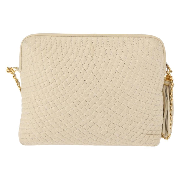 BALLY Chain Shoulder Bag Leather Beige Gold Auth 157787