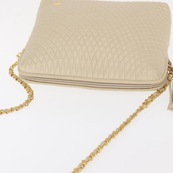 BALLY Chain Shoulder Bag Leather Beige Gold Auth 157787