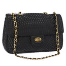 BALLY Chain Shoulder Bag Leather Black Gold Auth 157788-1