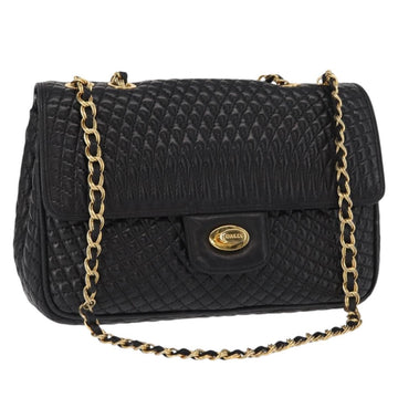 BALLY Chain Shoulder Bag Leather Black Gold Auth 157788