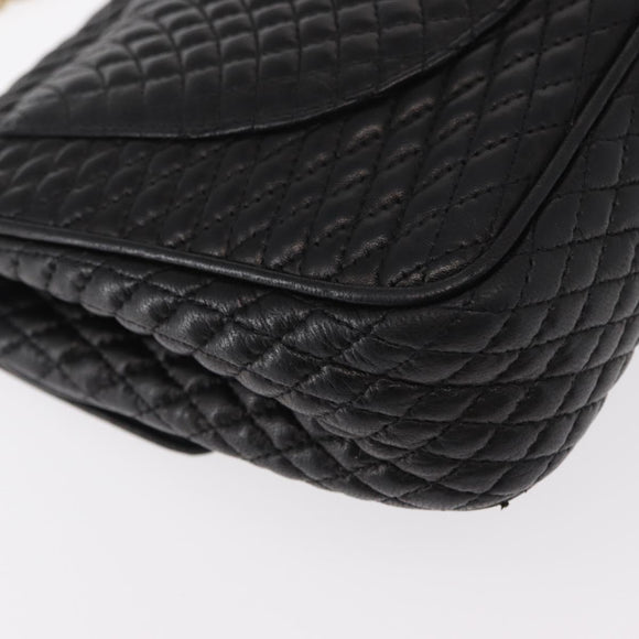 BALLY Chain Shoulder Bag Leather Black Gold Auth 157788