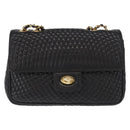 BALLY Chain Shoulder Bag Leather Black Gold Auth 157788-2