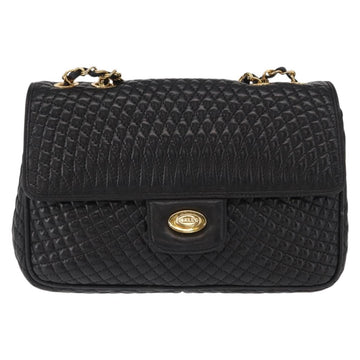 BALLY Chain Shoulder Bag Leather Black Gold Auth 157788 - 0