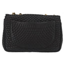BALLY Chain Shoulder Bag Leather Black Gold Auth 157788-3