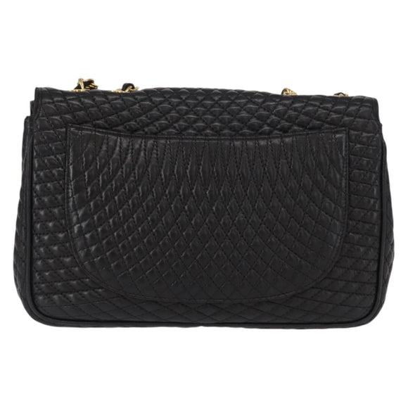 BALLY Chain Shoulder Bag Leather Black Gold Auth 157788