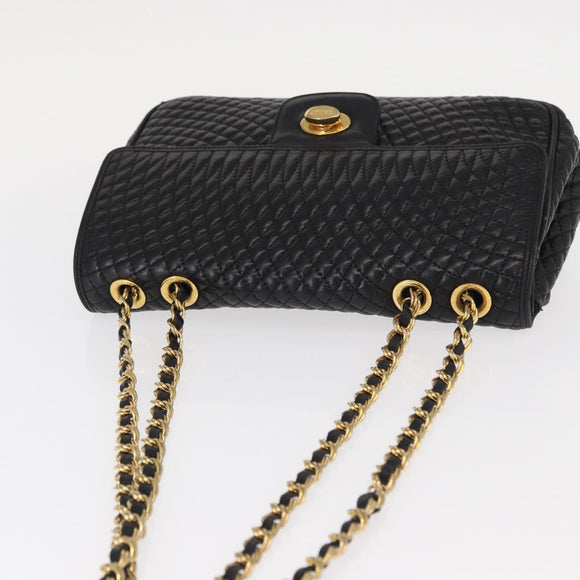 BALLY Chain Shoulder Bag Leather Black Gold Auth 157788