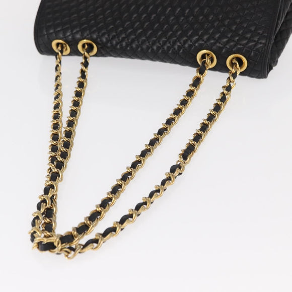BALLY Chain Shoulder Bag Leather Black Gold Auth 157788