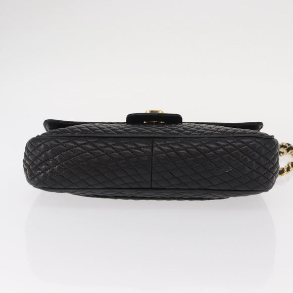 BALLY Chain Shoulder Bag Leather Black Gold Auth 157788