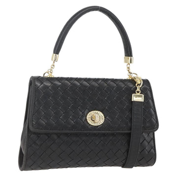 BOTTEGA VENETA INTRECCIATO Hand Bag Leather 2way Black Gold Auth 157789