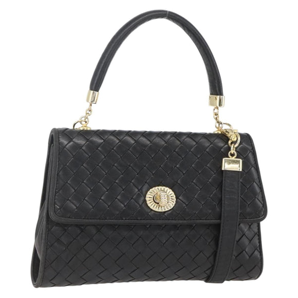 BOTTEGA VENETA INTRECCIATO Hand Bag Leather 2way Black Gold Auth 157789