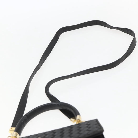 BOTTEGA VENETA INTRECCIATO Hand Bag Leather 2way Black Gold Auth 157789