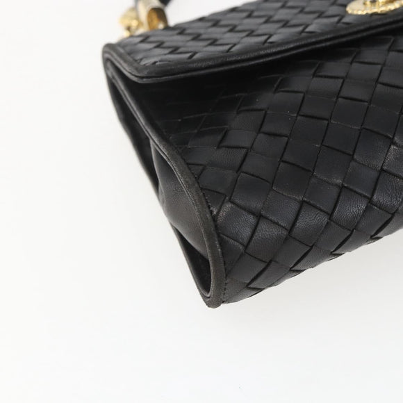 BOTTEGA VENETA INTRECCIATO Hand Bag Leather 2way Black Gold Auth 157789