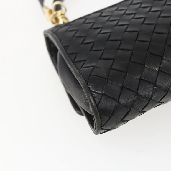BOTTEGA VENETA INTRECCIATO Hand Bag Leather 2way Black Gold Auth 157789