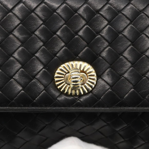 BOTTEGA VENETA INTRECCIATO Hand Bag Leather 2way Black Gold Auth 157789