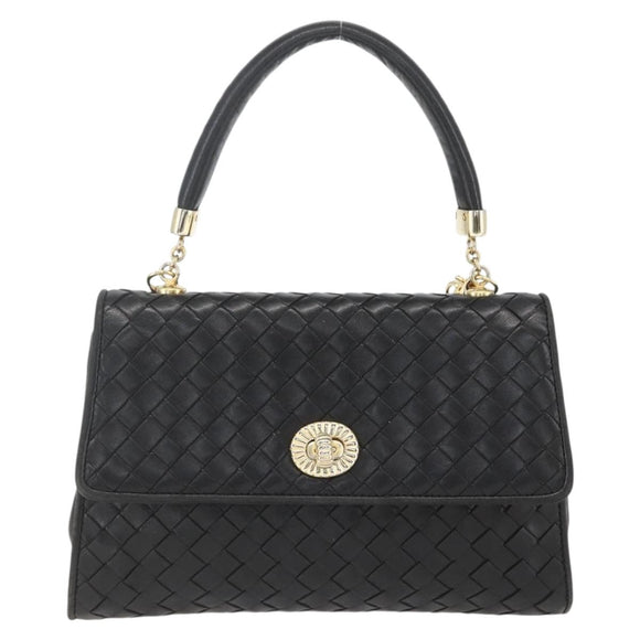 BOTTEGA VENETA INTRECCIATO Hand Bag Leather 2way Black Gold Auth 157789