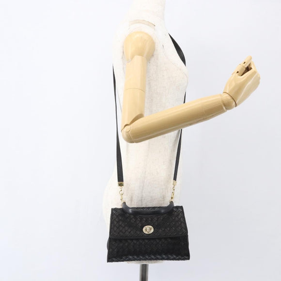 BOTTEGA VENETA INTRECCIATO Hand Bag Leather 2way Black Gold Auth 157789