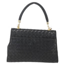 BOTTEGA VENETA INTRECCIATO Hand Bag Leather 2way Black Gold Auth 157789-2